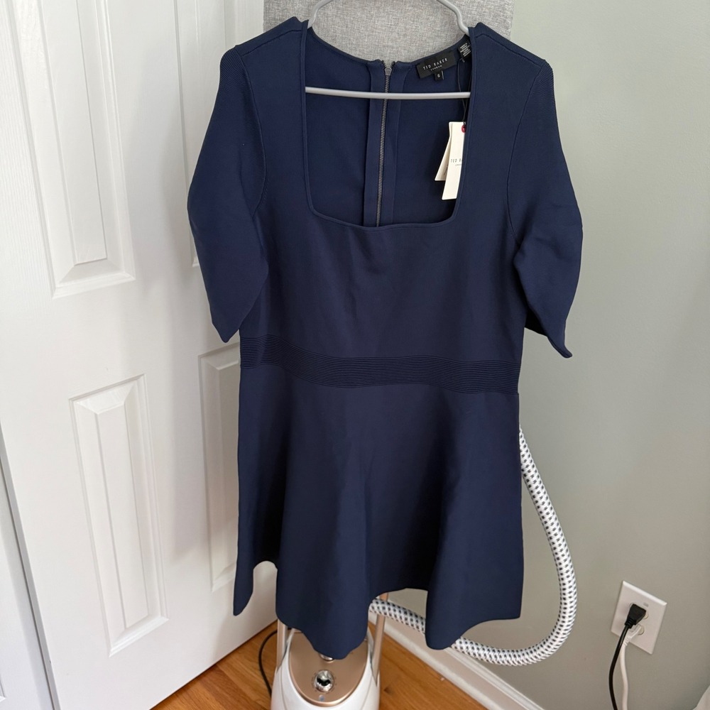 Ted Baker Hayliy Skater Dress 6 Navy Blue Quiet Luxury Minimalist NWT